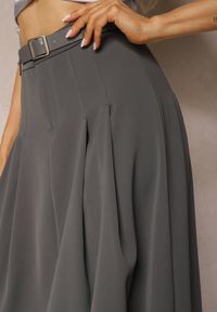 Renee - Ciemnoszara Rozkloszowana Spódnica Maxi z Paskiem na Klamrę Sadalin. Kolor: szary #5