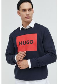 Hugo bluza bawełniana 50467944 z nadrukiem. Okazja: na co dzień. Kolor: niebieski. Materiał: bawełna. Wzór: nadruk. Styl: casual