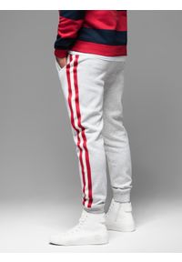 Ombre Clothing - Męskie spodnie dresowe z lampasami i ściągaczami na nogawkach – szary melanż V1 - Rozmiar: L. Kolor: szary. Materiał: dresówka. Wzór: melanż. Styl: retro, elegancki #7