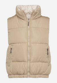 Born2be - Ciemnobeżowa Pikowana Kamizelka z Ozdobną Podszewką Olianela. Okazja: na co dzień, na spacer. Kolor: beżowy. Materiał: jeans. Wzór: aplikacja. Styl: casual, elegancki #5