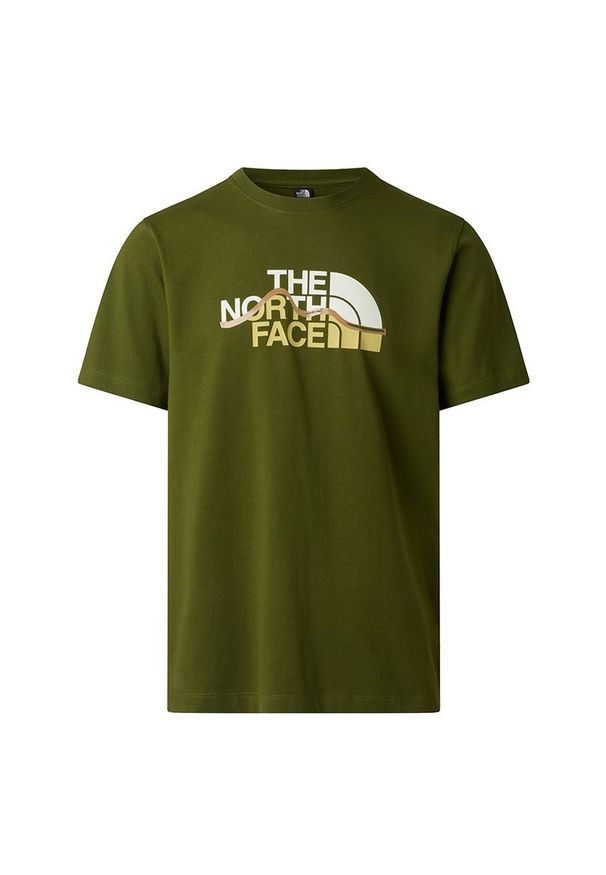Koszulka męska The North Face Mountain Line 0A8GUXBRI1 - zielona. Kolor: zielony. Materiał: bawełna, materiał. Długość rękawa: krótki rękaw. Długość: krótkie. Wzór: nadruk. Sezon: lato. Sport: wspinaczka