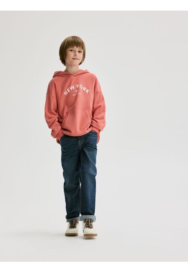 Reserved - Bawełniana bluza oversize - czerwony. Kolor: czerwony. Materiał: bawełna