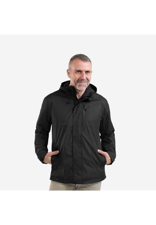 quechua - Kurtka turystyczna męska Quechua NH500 wodoodporna. Kolor: czarny. Materiał: materiał, poliester. Sport: turystyka piesza