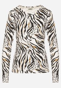 Born2be - Biało-Czarna Bawełniana Bluzka w Zebrę z Długim Rękawem Unora. Okazja: na spacer. Kolor: biały. Materiał: bawełna. Długość rękawa: długi rękaw. Długość: długie. Wzór: motyw zwierzęcy. Styl: klasyczny #6