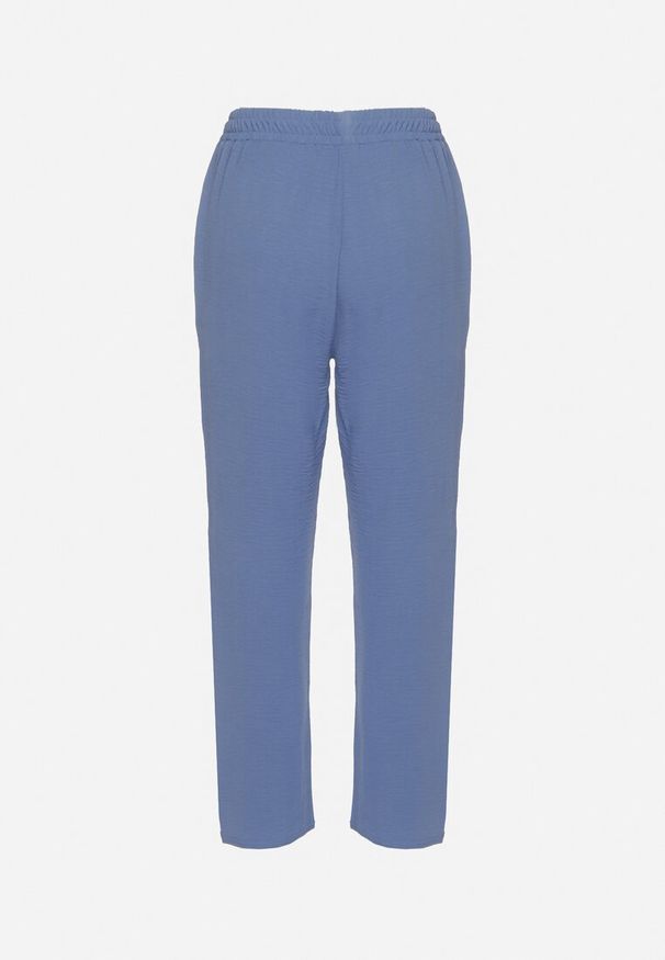 Born2be - Niebieskie Szerokie Spodnie z Bawełną i Wysokim Stanem Neorenna. Okazja: na co dzień. Stan: podwyższony. Kolor: niebieski. Materiał: bawełna. Styl: casual