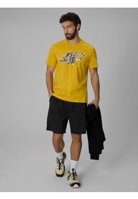 4f - 4F T-shirt regular z nadrukiem męski - żółty 3XL. Okazja: na co dzień. Kolor: żółty. Materiał: dzianina, bawełna, materiał. Wzór: nadruk. Styl: casual, klasyczny #2