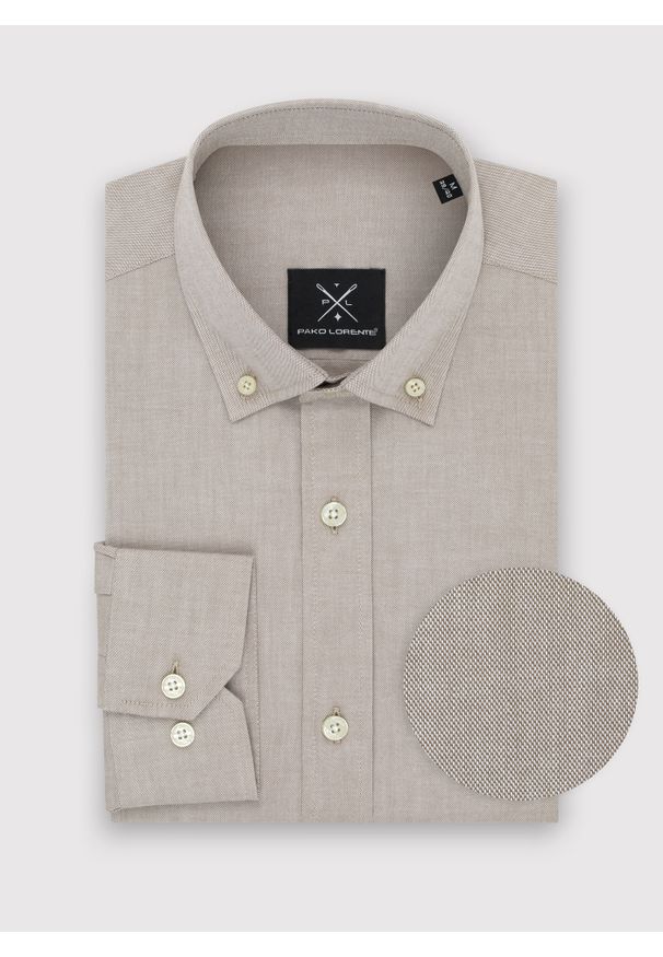 Pako Lorente - PAKO LORENTE – Gładka koszula męska beżowa długi rękaw. Okazja: na co dzień. Kolor: zielony, beżowy. Materiał: bawełna. Długość rękawa: długi rękaw. Długość: długie. Wzór: gładki. Styl: casual