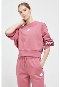Adidas - adidas bluza damska kolor różowy z aplikacją. Kolor: różowy. Materiał: materiał. Wzór: aplikacja #5