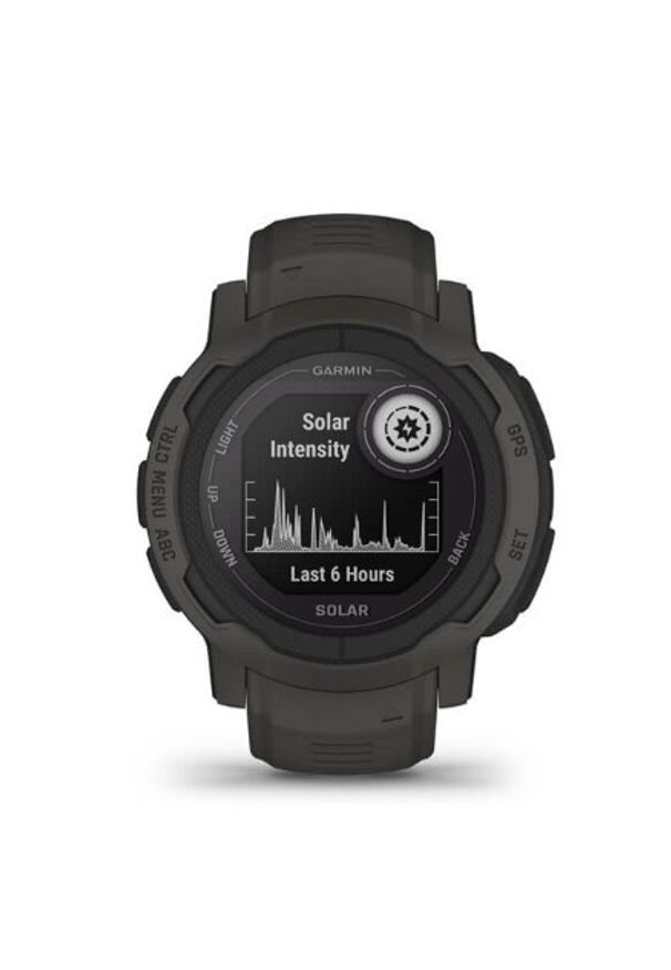GARMIN - Garmin Instinct 2 Solar z czujnikiem tętna HRM Elevate (grafitowy / grafitowy pasek). Rodzaj zegarka: cyfrowe. Kolor: szary. Materiał: włókno. Styl: biznesowy, sportowy, casual