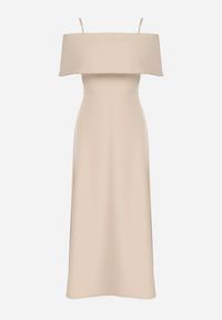 Born2be - Beżowa Sukienka o Rozkloszowanym Kroju na Ramiączkach z Wywijanym Dekoltem Jenathia. Okazja: na wesele, na ślub cywilny, na studniówkę, na imprezę. Kolor: beżowy. Długość rękawa: na ramiączkach #2