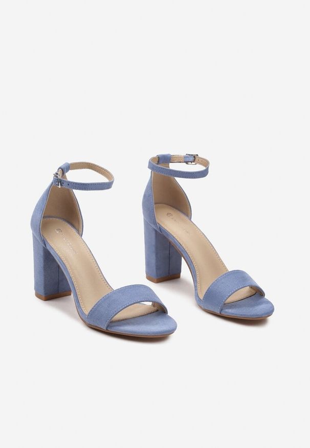Born2be - Niebieskie Sandały z Ekozamszu na Słupku Zapinane na Sprzączkę Hevela. Zapięcie: sprzączka. Kolor: niebieski. Obcas: na słupku. Styl: elegancki