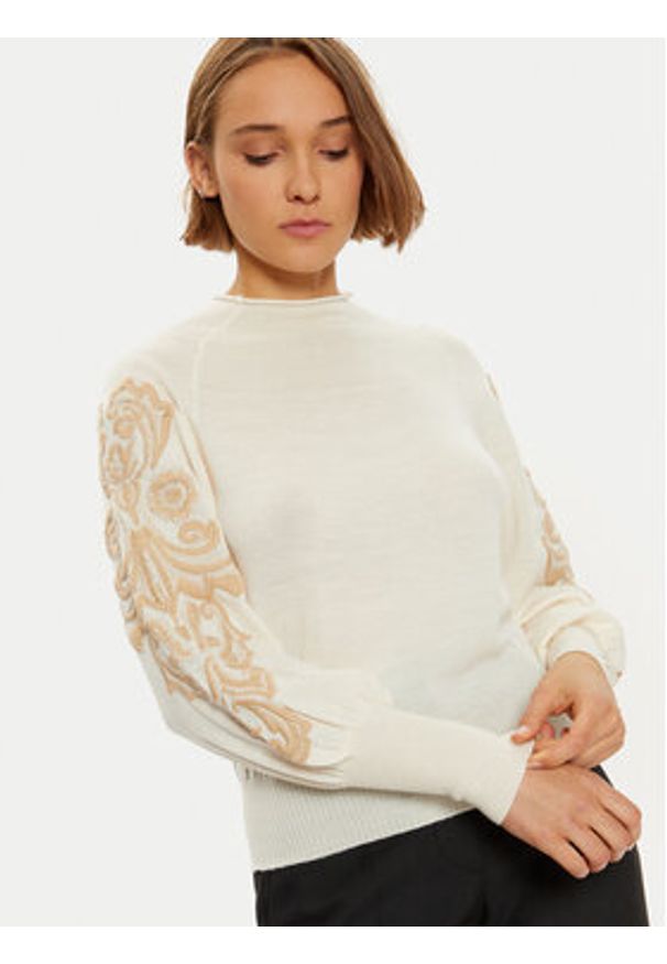 Luisa Spagnoli Sweter Minucias 58569 Écru Regular Fit. Materiał: wełna
