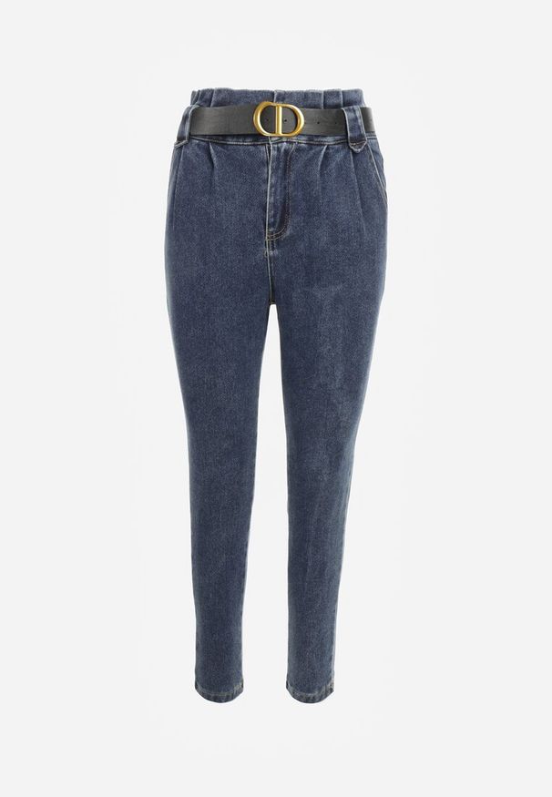 Renee - Granatowe Jeansy Mom Fit z Paskiem Astera. Stan: podwyższony. Kolor: niebieski. Styl: elegancki