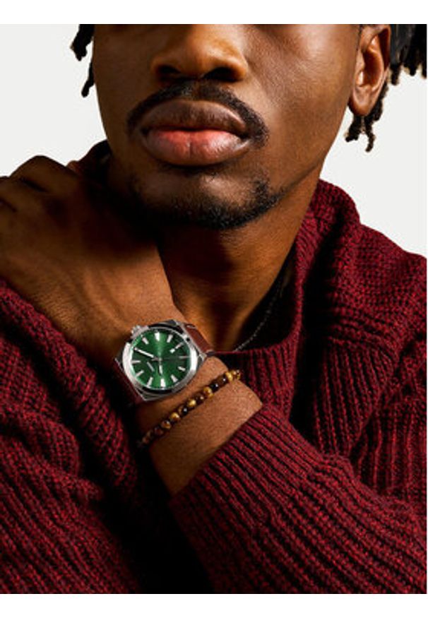 Fossil Zegarek FS6080SET Brązowy. Kolor: brązowy. Materiał: skóra