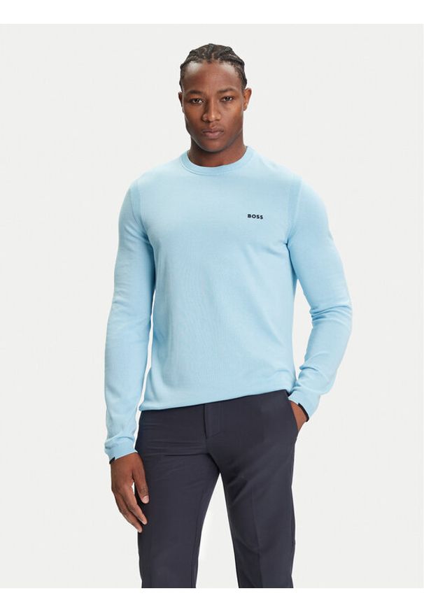 BOSS Sweter K_Ever-X 50541940 Błękitny Regular Fit. Kolor: niebieski. Materiał: bawełna