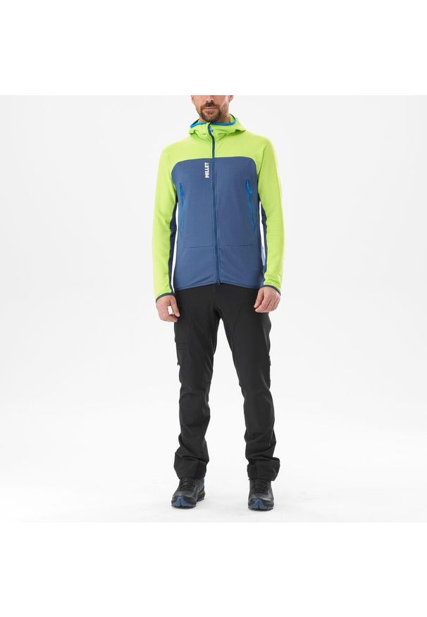 Bluza turystyczna męska Millet Fusion Grid Hoodie active fit POLARTEC Powergrid. Kolor: niebieski, zielony, wielokolorowy. Materiał: polar. Sport: turystyka piesza