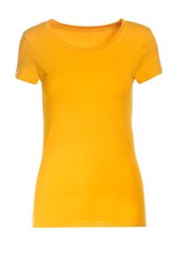 Born2be - Żółty T-shirt Gathanthei. Okazja: do domu, na co dzień. Kolor: żółty. Materiał: jeans, bawełna, dresówka, dzianina. Długość rękawa: krótki rękaw. Długość: krótkie. Wzór: gładki. Styl: casual, klasyczny, sportowy #2