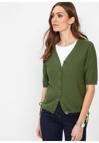 Sweter rozpinany bonprix ciemny khaki. Kolor: zielony. Długość rękawa: krótki rękaw. Długość: krótkie #5