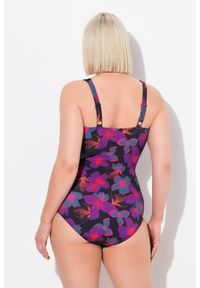 ULLA POPKEN - Damski Strój kąpielowy kwiaty miękkie miseczki kopertowy styl. Kolekcja: plus size. Kolor: czarny. Materiał: poliester, elastan, poliamid, materiał. Wzór: kwiaty