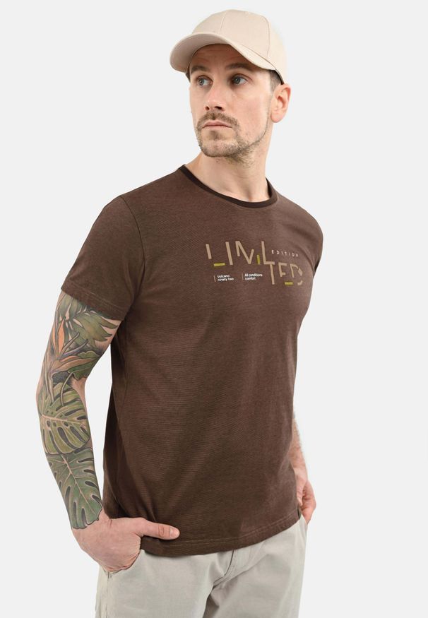 Volcano - Bawełniany t-shirt T-TED. Kolekcja: plus size. Kolor: brązowy. Materiał: bawełna. Długość rękawa: krótki rękaw. Długość: krótkie