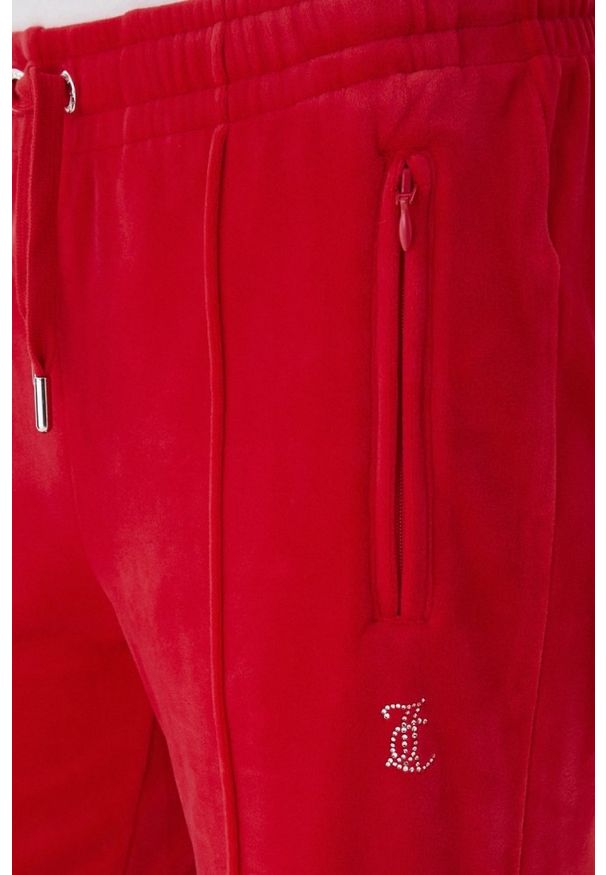 Juicy Couture - JUICY COUTURE Czerwone spodnie dresowe damskie z cyrkoniami Tina Outline, Rozmiar XS. Kolor: czerwony. Materiał: dresówka