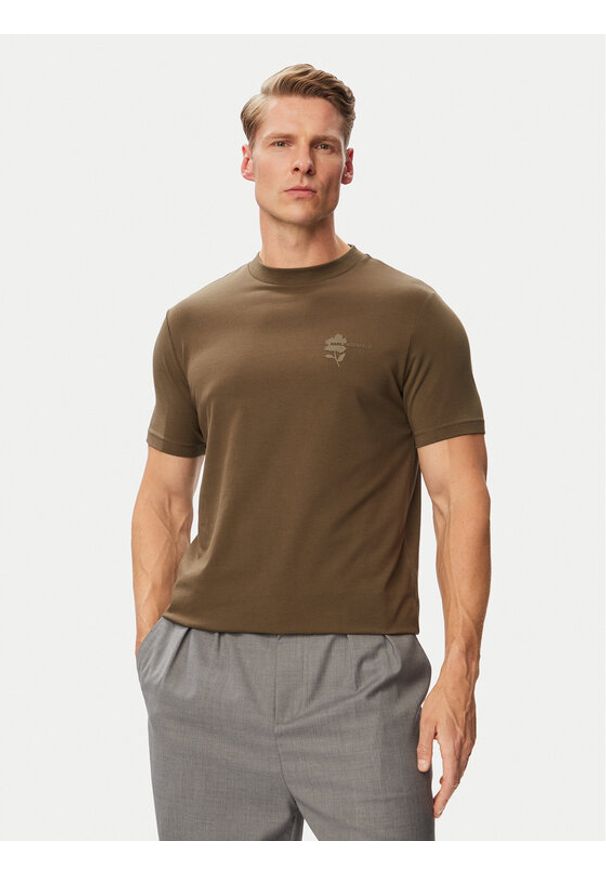 Karl Lagerfeld - KARL LAGERFELD T-Shirt 755041 563221 Brązowy Regular Fit. Typ kołnierza: dekolt w karo. Kolor: brązowy. Materiał: bawełna