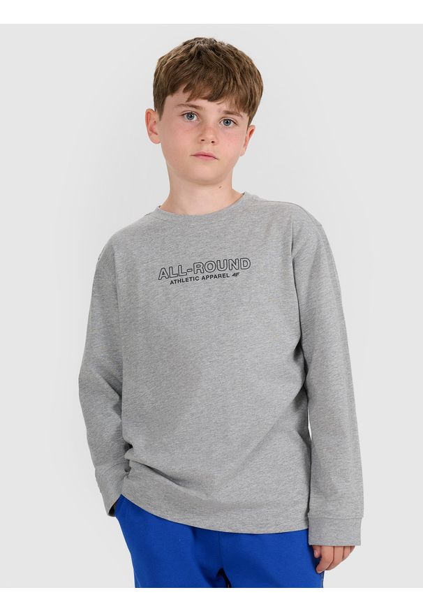 4f - 4F Longlseeve regular z nadrukiem chłopięcy - szary 164 (13-14 lat). Okazja: na co dzień. Kolor: szary. Materiał: bawełna, materiał, jersey. Długość rękawa: długi rękaw. Długość: długie. Wzór: nadruk. Sezon: lato. Styl: klasyczny, casual, sportowy