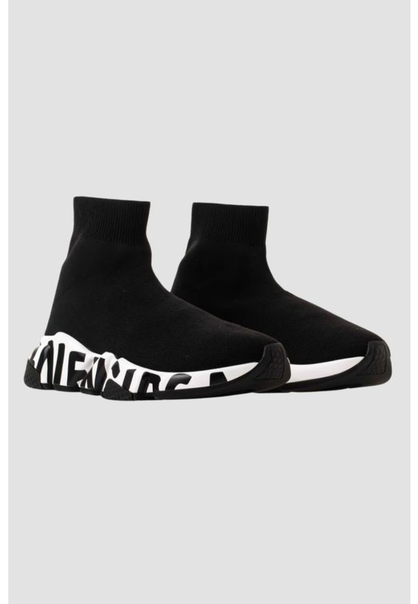 Balenciaga - BALENCIAGA Czarne buty SPEED LT GRAFFITI SNEAKERS. Kolor: czarny