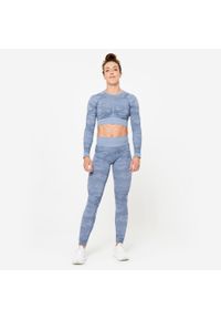 DOMYOS - Legginsy fitness damskie Domyos. Kolor: niebieski. Materiał: materiał, poliamid, poliester, elastan. Sport: fitness