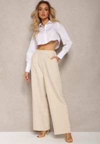 Renee - Jasnobeżowe Szerokie Spodnie w Eleganckim Stylu Hanessame. Kolor: beżowy. Styl: elegancki