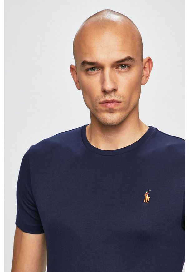 Polo Ralph Lauren - T-shirt. Typ kołnierza: polo. Kolor: niebieski. Materiał: dzianina. Wzór: gładki