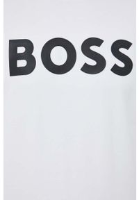 BOSS bluza bawełniana męska kolor biały z nadrukiem. Kolor: biały. Materiał: bawełna. Wzór: nadruk. Styl: klasyczny #4