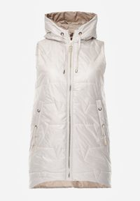 Born2be - Jasnoszara Kamizelka z Nieodpinanym Kapturem i Geometrycznym Pikowaniem Kalousa. Okazja: na co dzień. Kolor: szary. Materiał: jeans, dresówka. Długość rękawa: długi rękaw. Wzór: geometria. Styl: casual, klasyczny #1