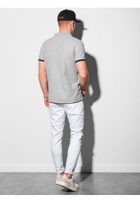 Ombre Clothing - Koszulka męska polo bawełniana - jasnoszara V7 S1382 - XXL. Typ kołnierza: polo. Kolor: szary. Materiał: bawełna. Wzór: nadruk. Styl: klasyczny #2