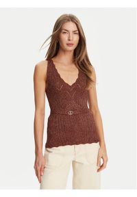 TwinSet - TWINSET Top 251TT3195 Brązowy Slim Fit. Kolor: brązowy. Materiał: wiskoza