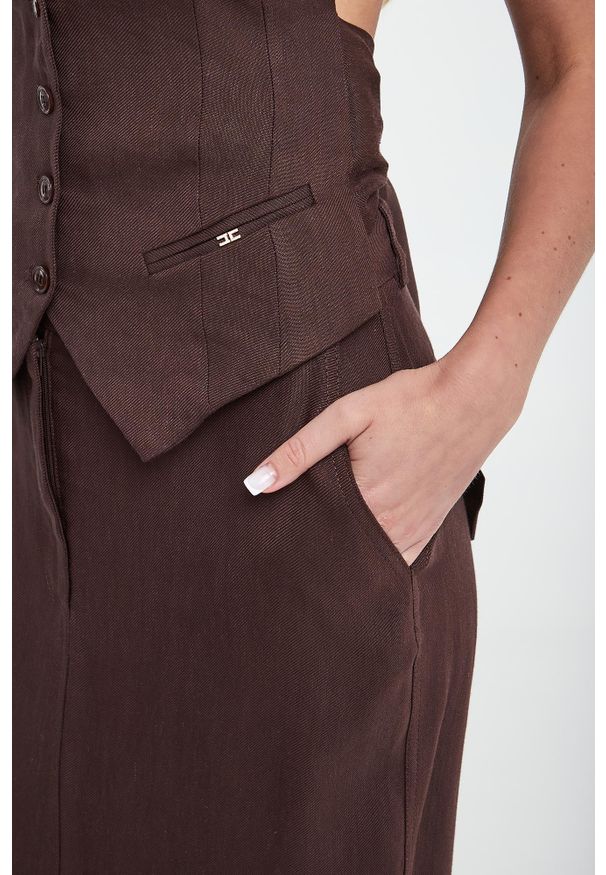 Elisabetta Franchi - Kamizelka damska lniana ELISABETTA FRANCHI. Materiał: len