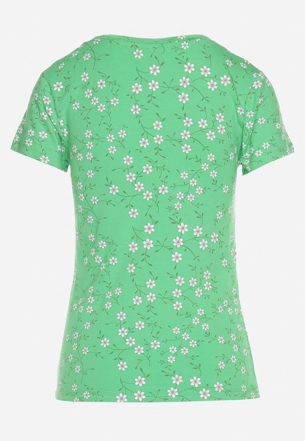 Born2be - Zielony T-shirt z Bawełny w Kwiaty Savilisse. Okazja: na co dzień. Kolor: zielony. Materiał: bawełna. Wzór: kwiaty. Styl: klasyczny, casual
