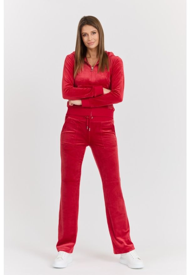 Juicy Couture - JUICY COUTURE Damskie czerwone dresowe spodnie Del Ray Pant. Kolor: czerwony. Materiał: dresówka. Długość: długie