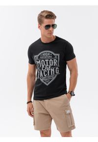 Ombre Clothing - T-shirt męski bawełniany z nadrukiem - czarny V1 S1735 - XL. Kolor: czarny. Materiał: bawełna. Długość: krótkie. Wzór: nadruk. Styl: klasyczny, elegancki