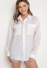 Born2be - Biała Koszula z Modalem i Ozdobnymi Kieszeniami Mavisene. Okazja: na co dzień. Kolor: biały. Materiał: jeans. Styl: klasyczny, casual, elegancki #4