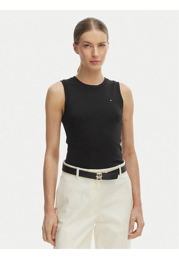 TOMMY HILFIGER - Tommy Hilfiger Top WW0WW47806 Czarny Slim Fit. Kolor: czarny. Materiał: bawełna