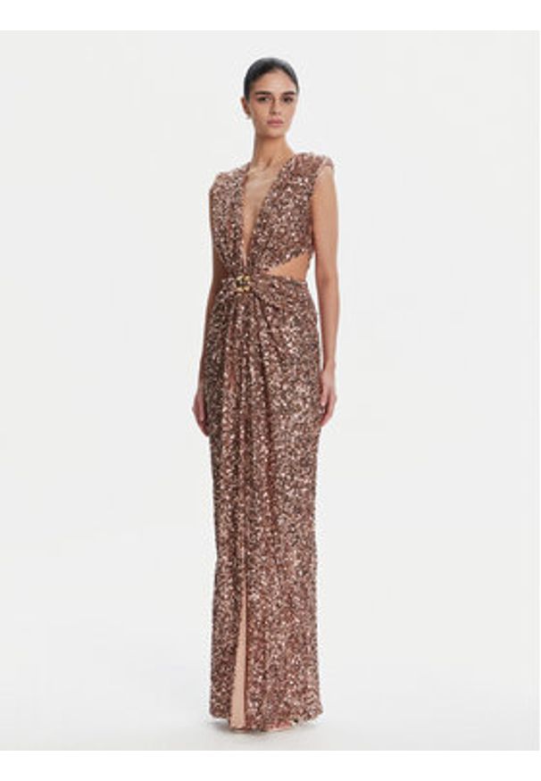 Elisabetta Franchi Sukienka wieczorowa ABR4852E2 181 Brązowy Regular Fit. Kolor: brązowy. Materiał: syntetyk. Styl: wizytowy
