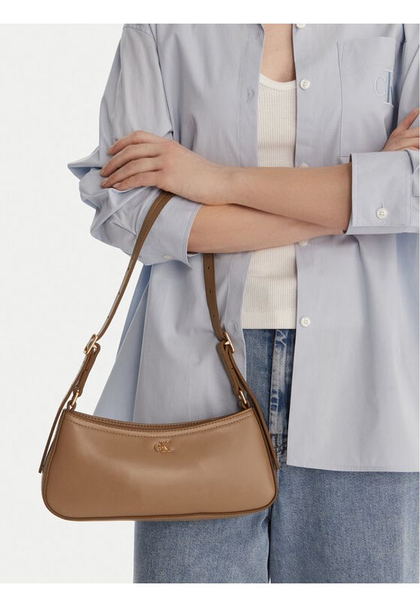 Calvin Klein Torebka Ck Small Shoulder Bag LV04F3170G Beżowy. Kolor: beżowy. Materiał: skórzane