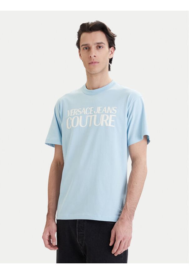 Versace Jeans Couture T-Shirt 80GAHT01 CJ00T Niebieski Regular Fit. Kolor: niebieski. Materiał: bawełna