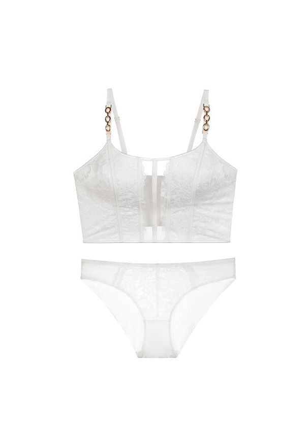 Intica - Komplet bielizny z biustonoszem push-up koronkowy detal Gabi. Kolor: biały. Materiał: koronka