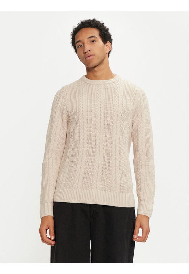 Jack & Jones - Jack&Jones Sweter 12261436 Beżowy Regular Fit. Kolor: beżowy. Materiał: bawełna