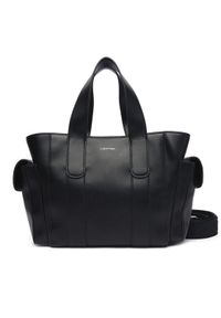 Calvin Klein Torebka Webbing Strap Small Tote LV04F3290G Czarny. Kolor: czarny. Materiał: skórzane
