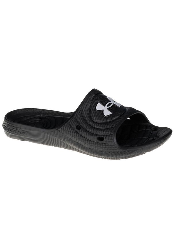 Klapki męskie Under Armour Locker IV SL. Zapięcie: bez zapięcia. Kolor: czarny, wielokolorowy, biały. Materiał: syntetyk, materiał. Szerokość cholewki: normalna. Sport: pływanie, turystyka piesza