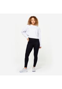 DOMYOS - Bluza damska Domyos Gym & Pilates crop top. Kolor: szary. Materiał: tkanina, bawełna, elastan, prążkowany, materiał. Długość: krótkie. Sport: joga i pilates