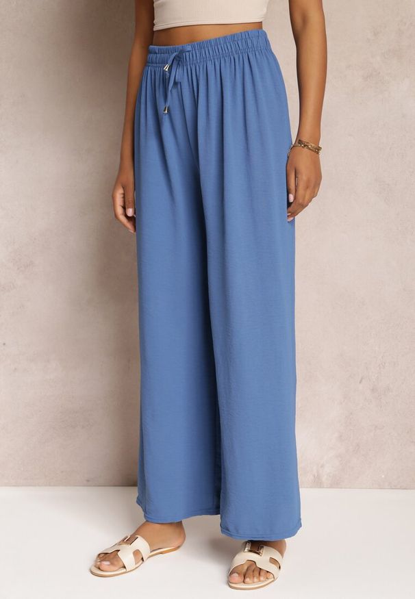 Renee - Niebieskie Spodnie z Gumką w Pasie i Szerokimi Nogawkami Seira. Kolor: niebieski